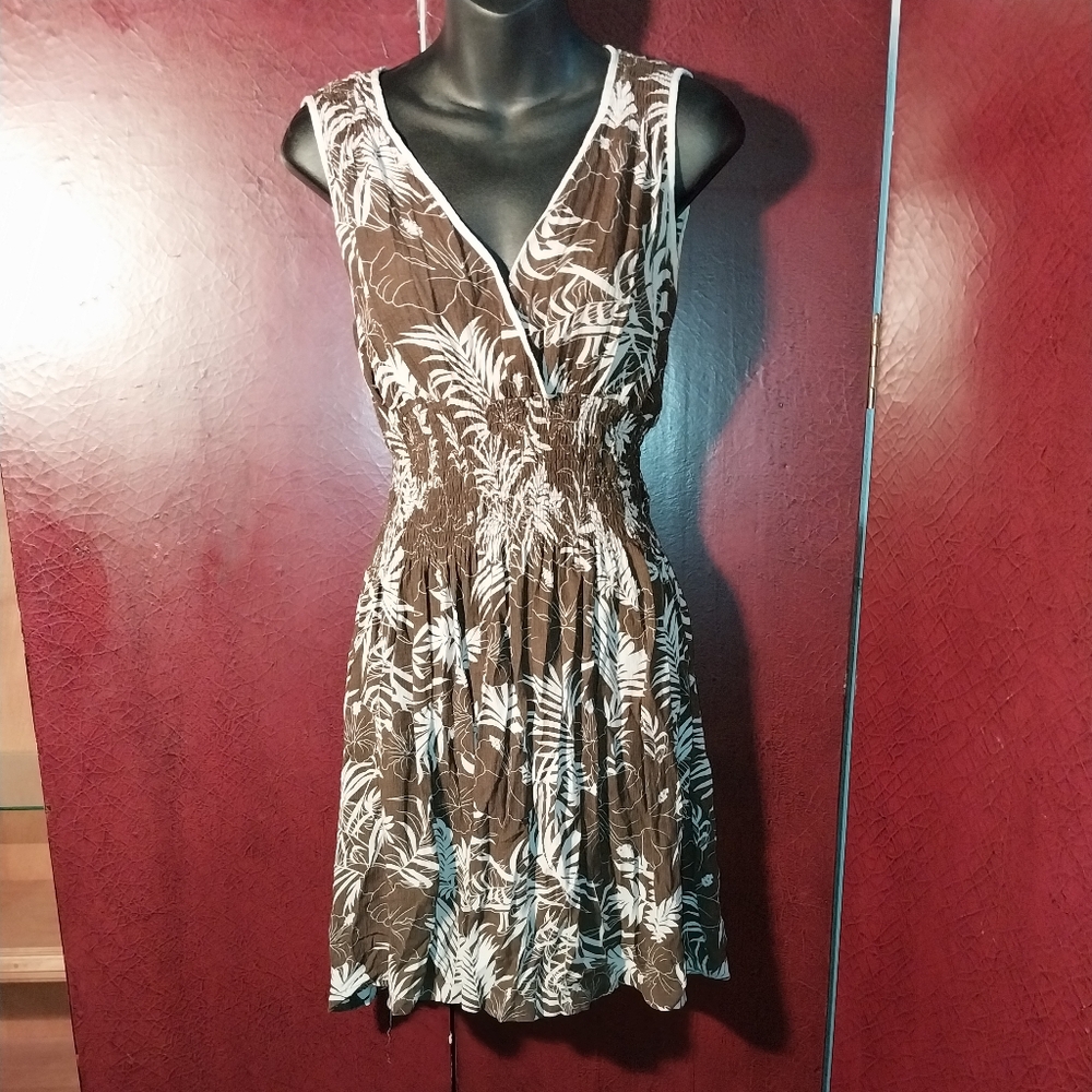 Peppermint Bay Brown and White Floral Sleeveless Sundress